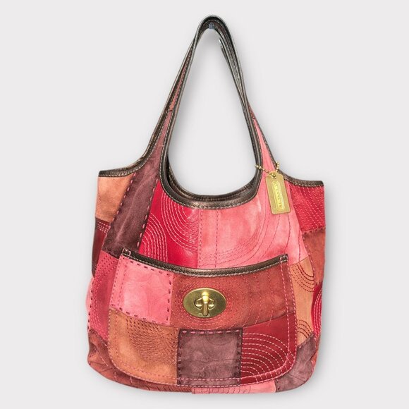 Coach Ergo Pieced Large Bag 11310 Pink Suede Limited Edition Patchwork Hobo +Tag - Picture 3 of 8